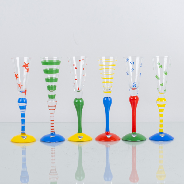 ANNE NILSSON, 6 st, snapsglas, "Clown", Orrefors, signerade