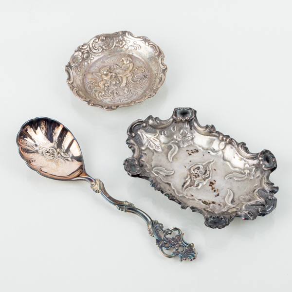 FAT OCH SKED, 3 del, silver, bla 1800-tal