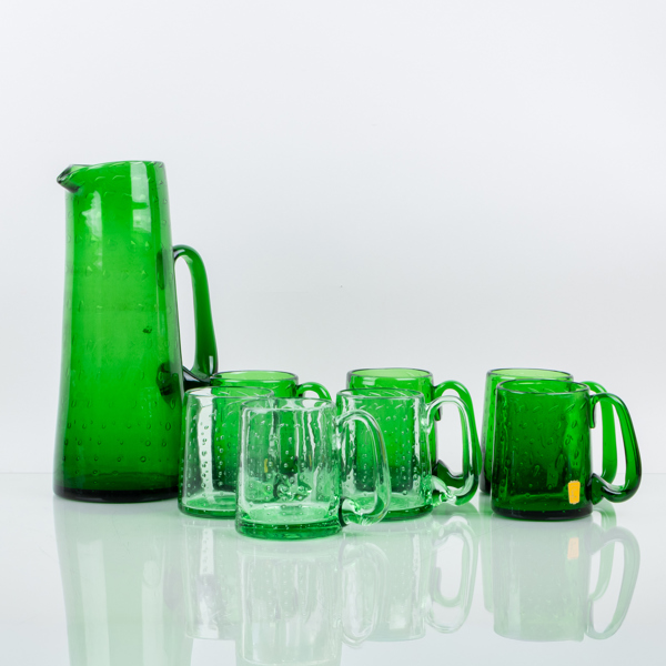 avhämtad - BENGT ORUP, 7 st ölsejdlar samt karaff, glas, "Oxygene", Johansfors