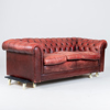 SOFFA, Chesterfield, rött skinn, 1900-talets andra hälft