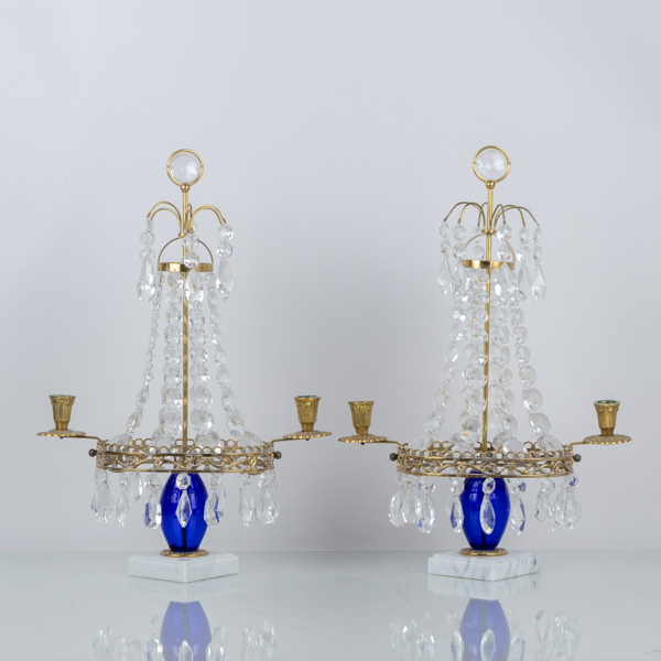 BORDSLYSTRAR, 1 par, mässing och glas, 1900-tal