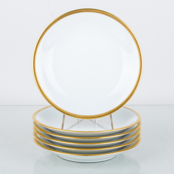 ASSIETTER, 6 st, porslin, "Golden Sun", modell 619, Royal Copenhagen, Danmark
