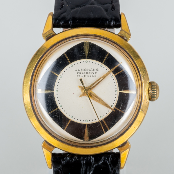 HERRARMBANDSUR, Junghans, Trilastic, guld på stål, 1900-talets mitt