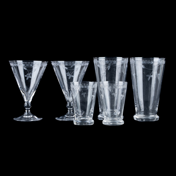 SERVISGLAS, 26 del, slipad dekor, 1900-talets mitt