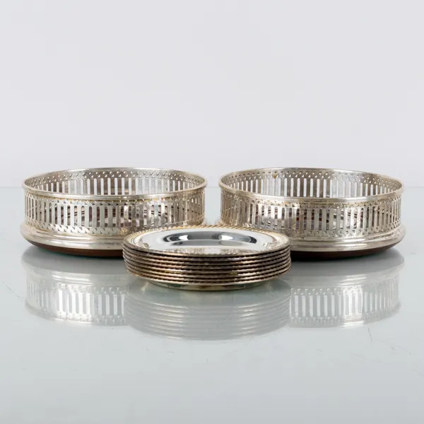 COASTERS, 10 st, nysilver, 1900-tal