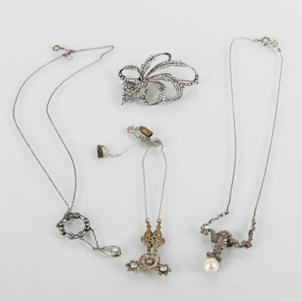 COLLIER OCH BROSCH, 4 del, silver, 1800-/1900-tal