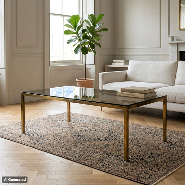 SOFFBORD, mässing och glas, 1970-tal