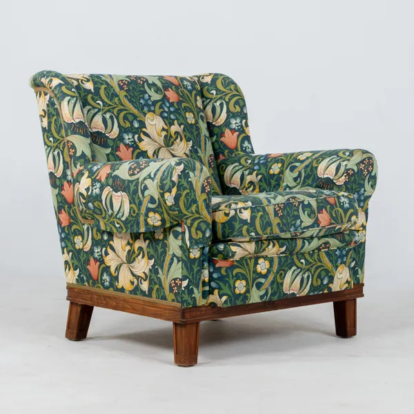FÅTÖLJ, klädsel "Golden Lily indigo", Morris, 1900-talets första hälft
