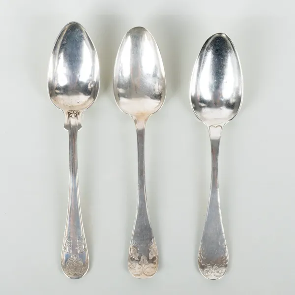 MATSKEDAR, 3 st, snarlika, silver, år 1868, 1885 samt 1835 