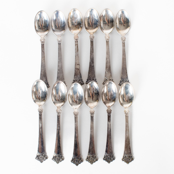 KAFFESKEDAR, 12 st, silver, NM, Norge, 1900-tal, vikt ca 127 g