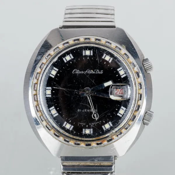 ARMBANDSUR, stål, Citizen Alarm Date, sannolikt 1960-tal