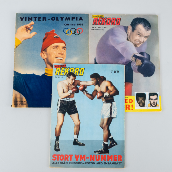 TIDNINGAR, 3 st, Tidningen Rekord nr 5 år 1962, nr 27B samt Vinter-Olympia Cortina 1956