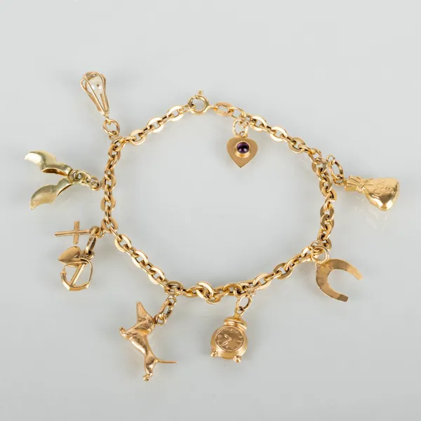 ARMBAND, 14k/18k guld, med berlocker