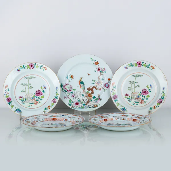 TALLRIKAR, 5 st, porslin, Kina, Qianlong (1736-1795)