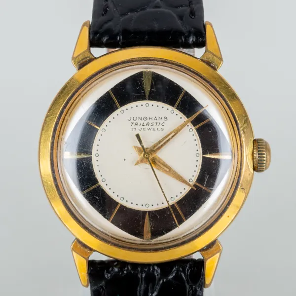 HERRARMBANDSUR, Junghans, Trilastic, guld på stål, 1900-talets mitt