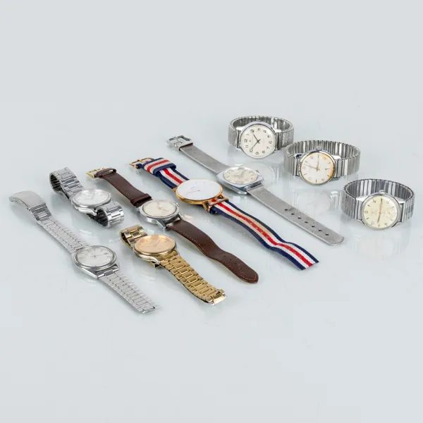 SAMLING ARMBANDSUR, 9 st, quartz samt manuella, stål, 1900/2000-tal