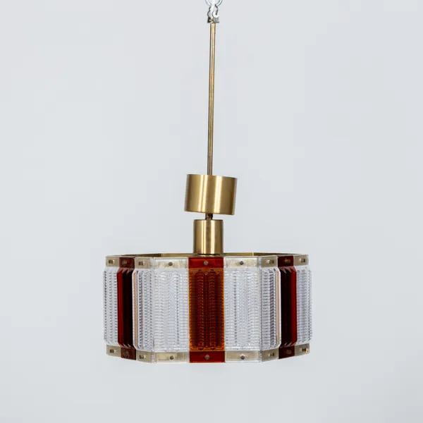 TAKLAMPA, mässing och glas, 1900-talets mitt