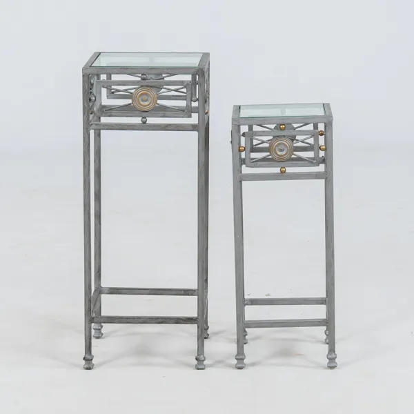 PIEDESTALAR, 2 st, metall och glas, 2000-tal