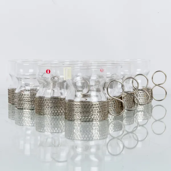 TIMO SARPANEVA, 10 st glas med hållare, "Tsaikka", Iittala, Finland