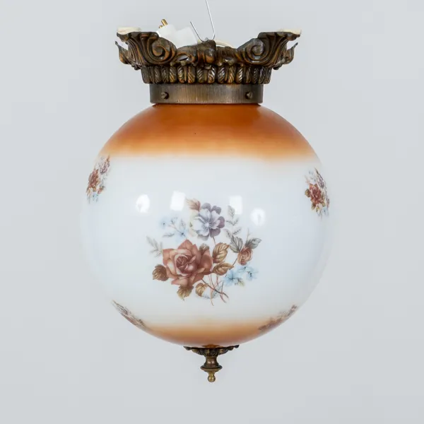 TAKLAMPA, patinerad mässing och glas, 1900-talets andra hälft 