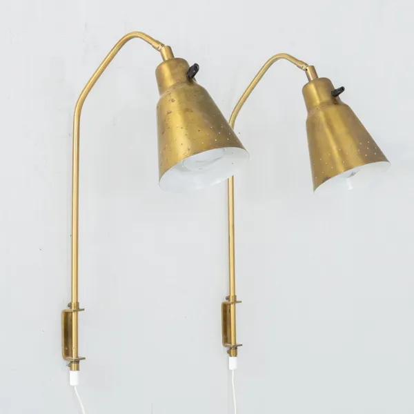 VÄGGLAMPOR, 1 par, mässing, Eje Ahlgren, Bergboms, 1900-talets mitt