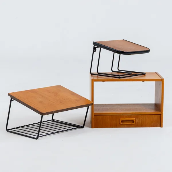 VÄGGHYLLOR, 3 st, teak och metall, 1950-/60-tal