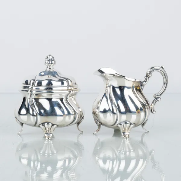 SOCKERSKÅL OCH MJÖLKKANNA, silver, Tyskland, 1900-talets mitt