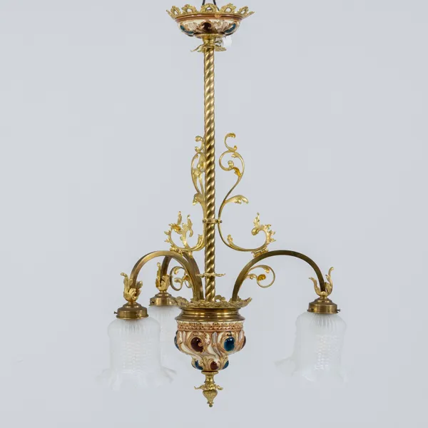 TAKLAMPA, mässing och porslin, 1900-talets första hälft