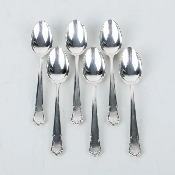 KAFFESKEDAR, 6 st, silver, GAB, Stockholm 1963