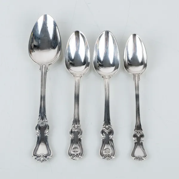 SKEDAR, 4 st, snarlika, silver, bla August Wilhelm Ahnström, Växjö, 1800-tal