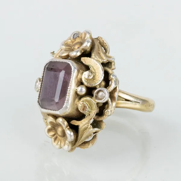 RING, förgyllt silver, med ametist, tidigt 1900-tal