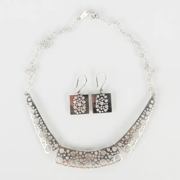 LIISA VITALI (1918-1987), collier samt örhängen, sterlingsilver, "Pitsi", Kultakeskus Oy, Finland
