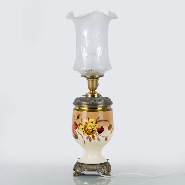 BORDSLAMPA, gjutjärn och porslin, sekelskiftet 1900