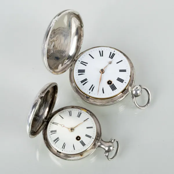 FICKUR, 2 st, silver, sk spindelur, 1800-tal