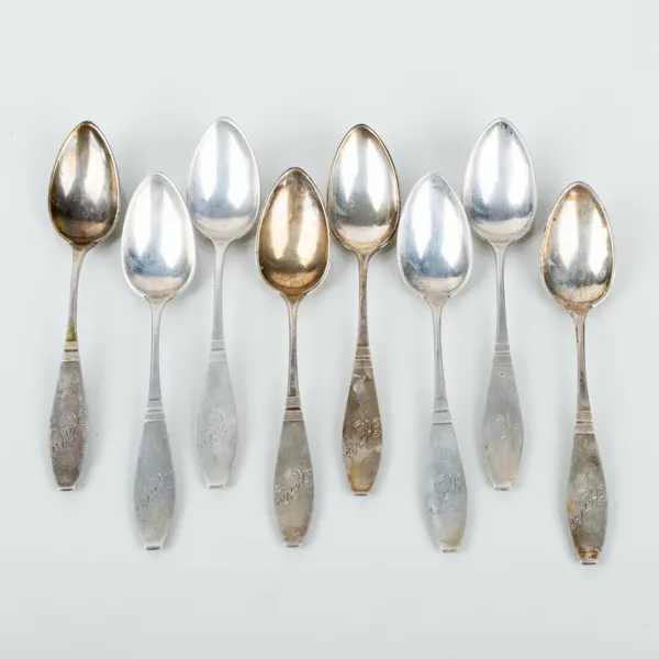 KAFFESKEDAR, 8 st, silver, svenska stämplar JK 1873