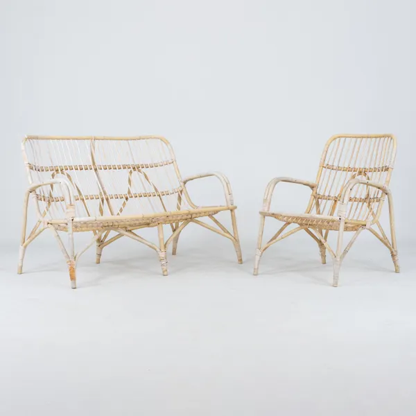 FÅTÖLJ OCH SOFFA, bambu och rotting, 1900-talets mitt