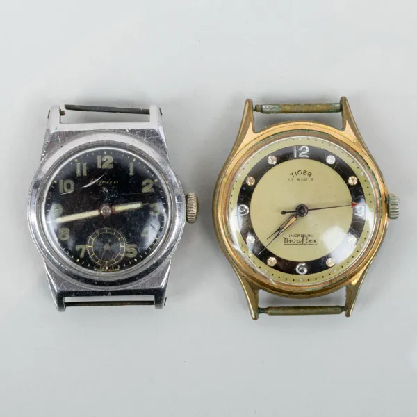 ARMBANDSUR, 2 st, stål, Tiger och Novice, 1900-talets mitt