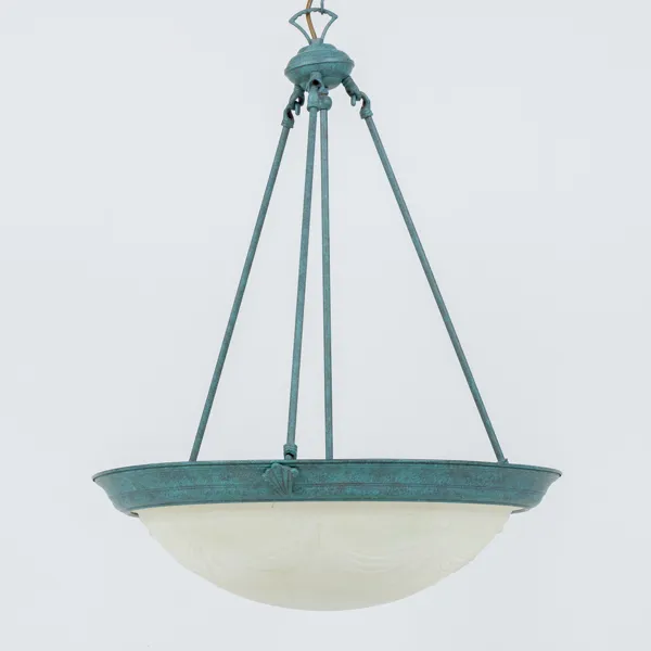 TAKLAMPA, patinerad metall och glas, 1900-/2000-tal
