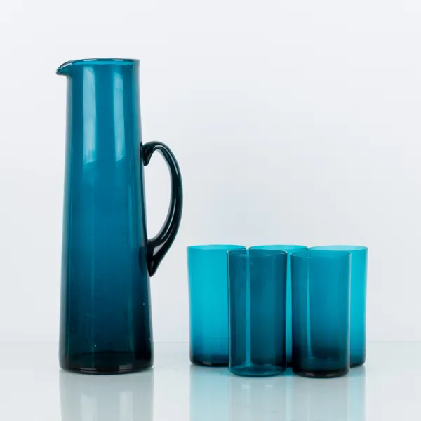 KARAFF SAMT GLAS, 6 del, glas, 1900-talets mitt