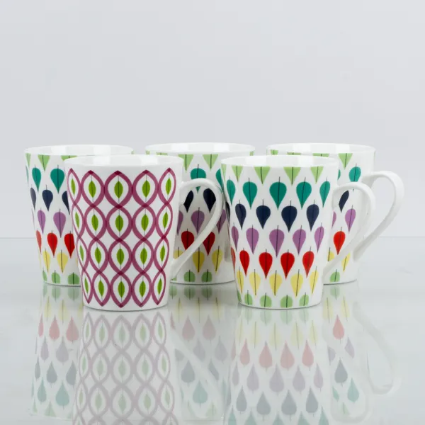KAFFEMUGGAR, 5 st, porslin, bla "Fallande löv", Stig Lindberg, KF/Coop, 2000-tal