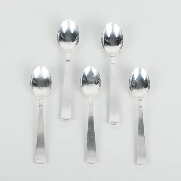 JACOB ÄNGMAN, 5 del, kaffeskedar och mockaskedar, silver, bla Stockholm 1944