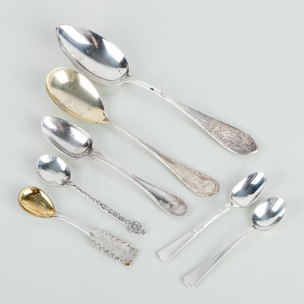 SAMLING SKEDAR, 7 del, silver, olika modeller, 1800-/1900-tal