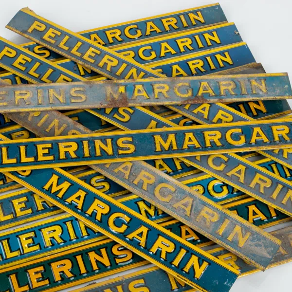 PLÅTSKYLTAR, 15 st, Pellegrins Margarin, 1900-talets mitt