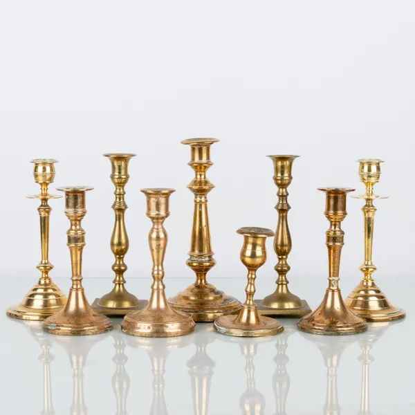 SAMLING LJUSSTAKAR, 10 st, mässing och malm, bla Bersbo, Westerås, Skultuna, 1800-/1900-tal