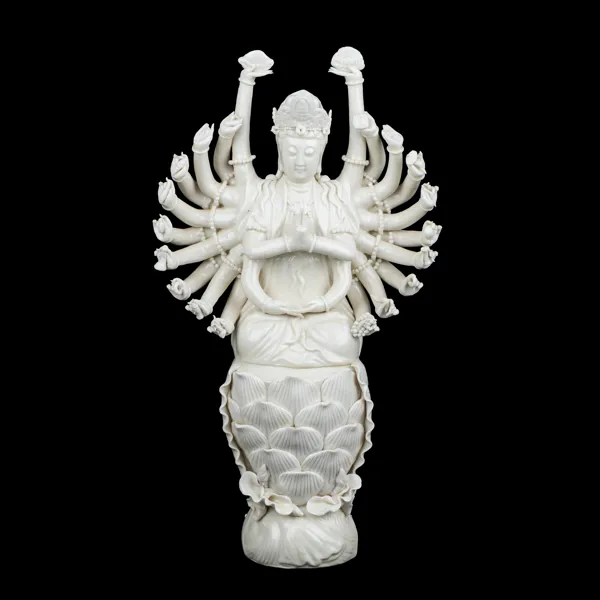 FIGURIN, porsllin, blanc de chine, Guanqin, Kina, Qing, sent 1800-/tidigt 1900-tal