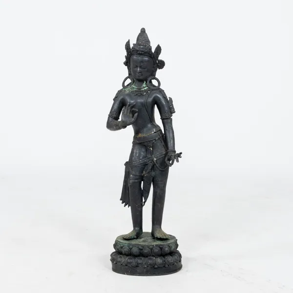 STATYETT, brons, stående Tara, möjligen Indien, 1800-/1900-tal