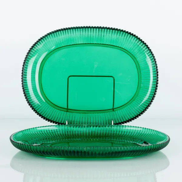 ARTHUR PERCY, 2 st hummertallrikar, glas, "Reffla", Gullaskruf, 1900-talets mitt