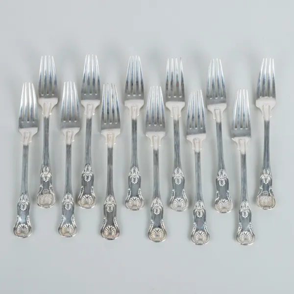 MATGAFFLAR, 12 st, silver, Gustaf Theodor Folcker, bla 1855