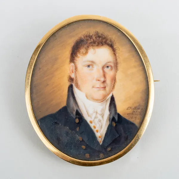 SALOMON HOFLING (1779-1827), miniatyrmålning i brosch, 18k guld, empire, signerad samt daterad 1818