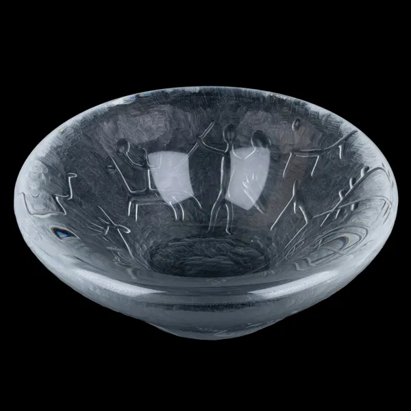 VICKE LINDSTRAND, skål, glas, "Hällristningar", Kosta, 1960-tal